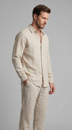Men's Linen Co Ord Set Relaxed Shirt Trousers Outfit