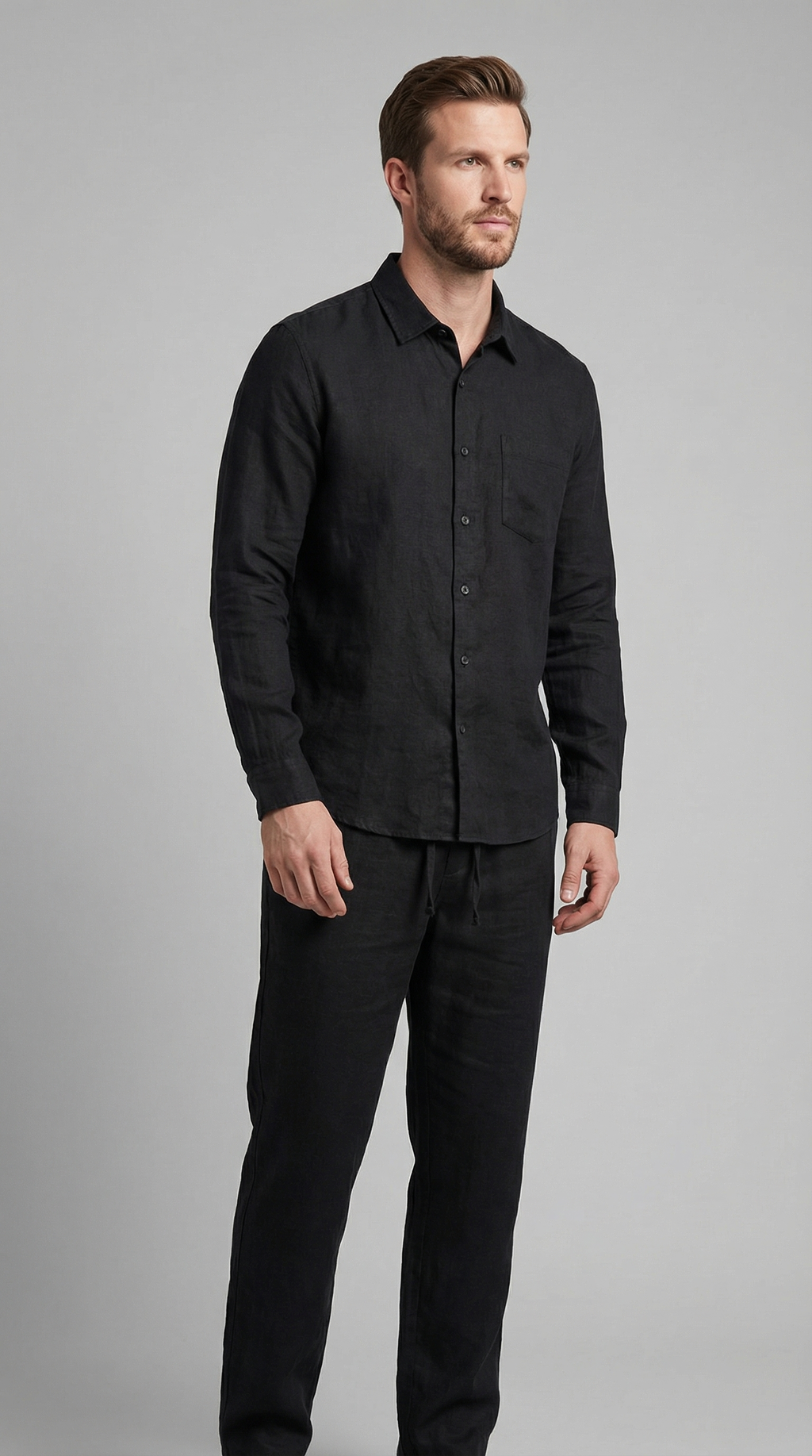 Men's Linen Co Ord Set Relaxed Shirt Trousers Outfit