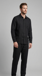 Men's Linen Co Ord Set Relaxed Shirt Trousers Outfit
