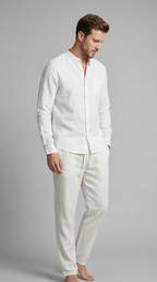 Men's Linen Co Ord Set Relaxed Shirt Trousers Outfit