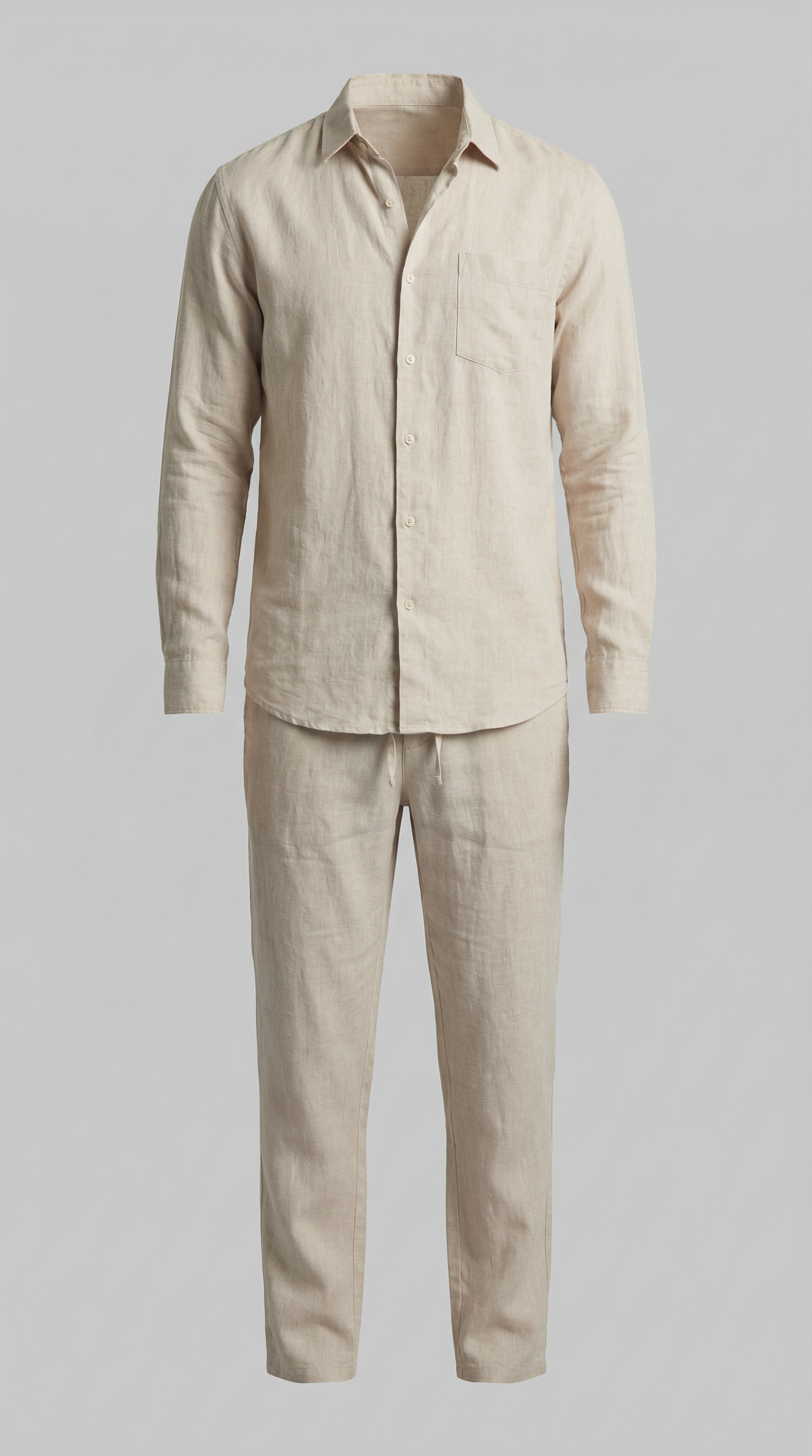 Men's Linen Co Ord Set Relaxed Shirt Trousers Outfit
