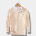 Men's Cable-Knit Half-Zip Mock Collar Pullover - Beige
