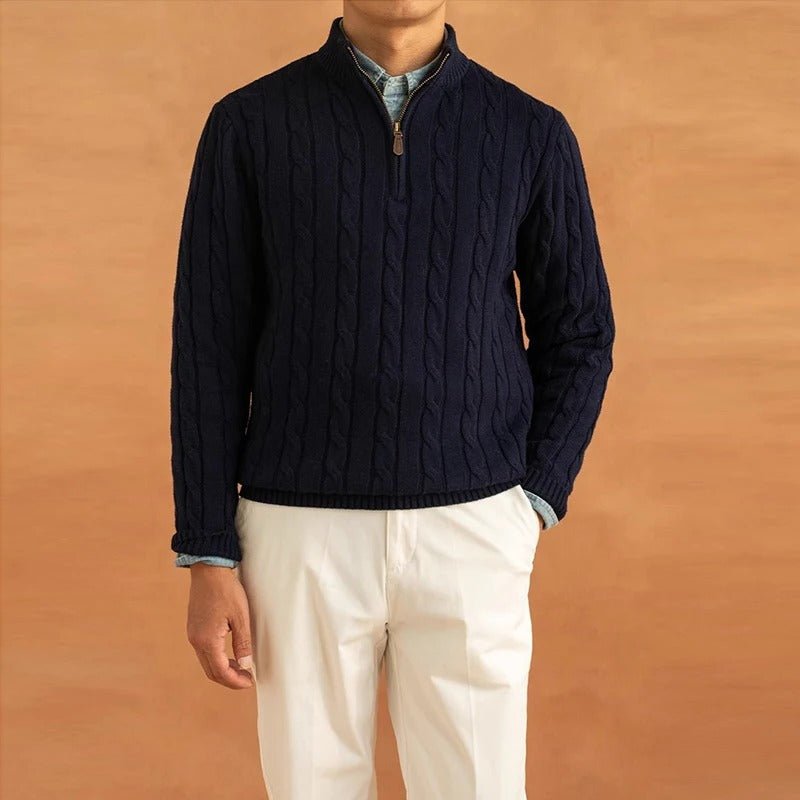 Men's Cable-Knit Half-Zip Mock Collar Pullover