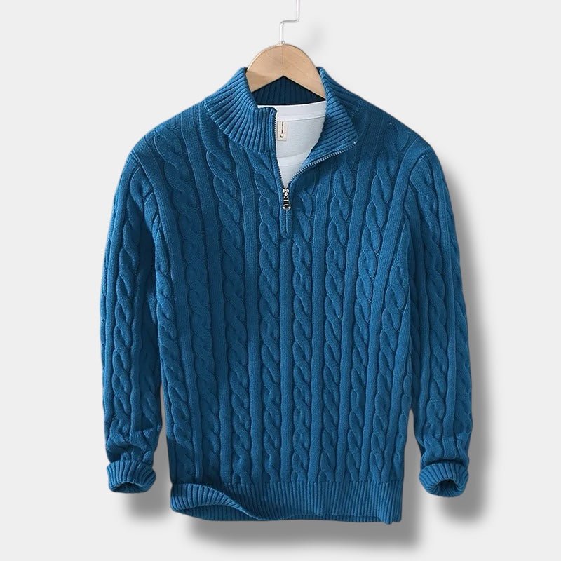 Men's Cable-Knit Half-Zip Mock Collar Pullover - Blue