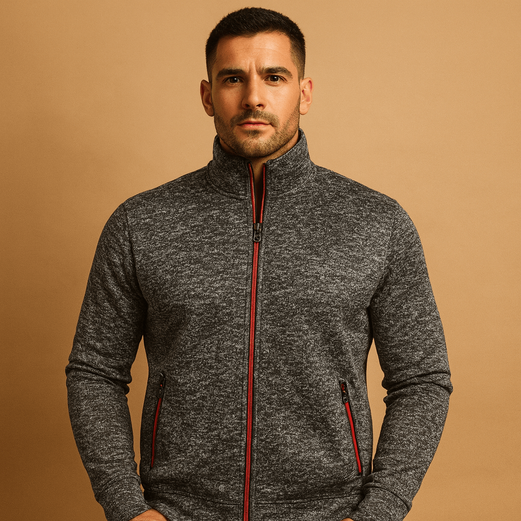 Men's Stand Collar Zip-Through Layer with Zip Pockets - Dark Gray
