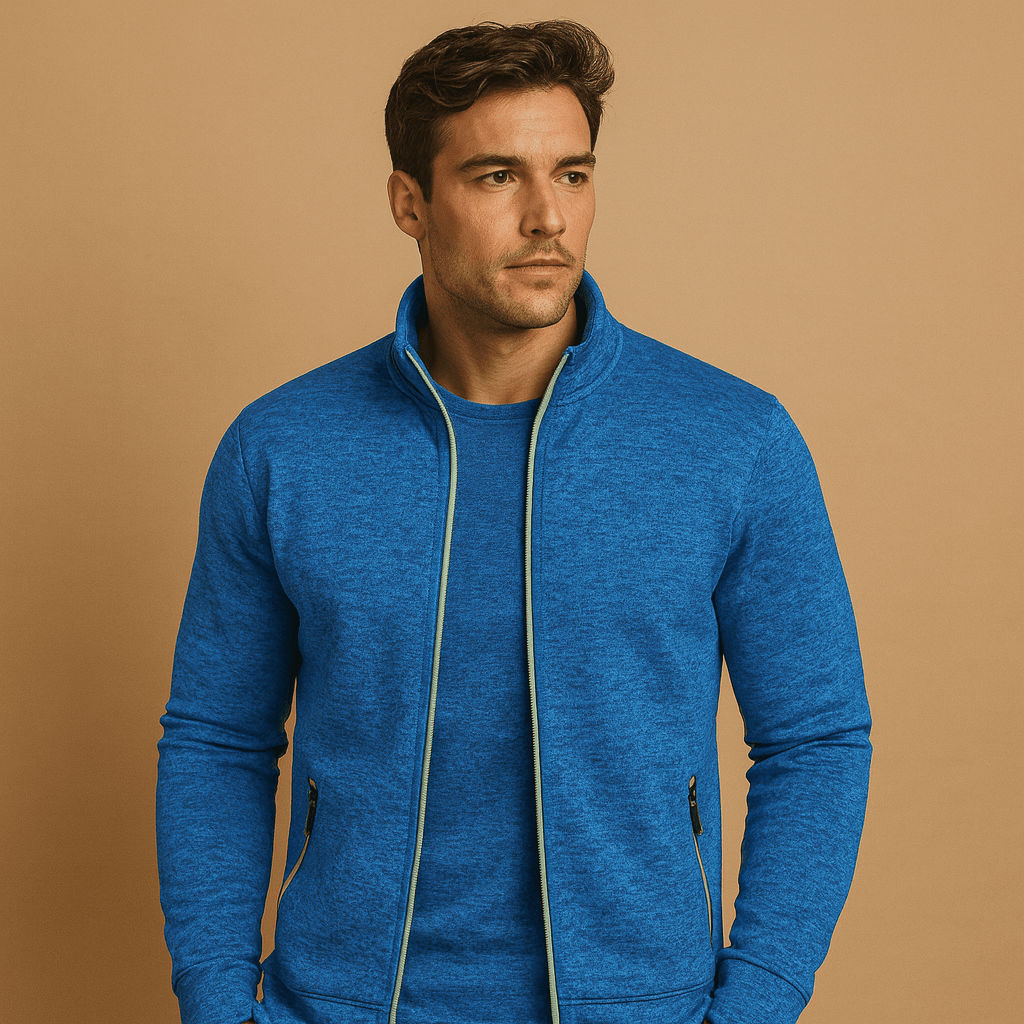 Men's Stand Collar Zip-Through Layer with Zip Pockets - Royal Blue