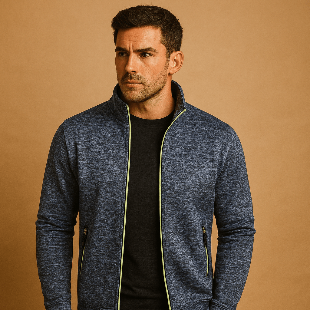Men's Stand Collar Zip-Through Layer with Zip Pockets - Dark Blue