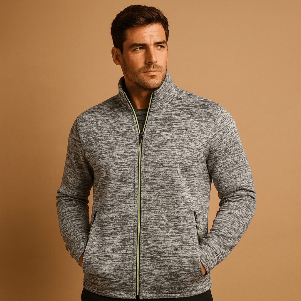 Men's Stand Collar Zip-Through Layer with Zip Pockets - Light Gray
