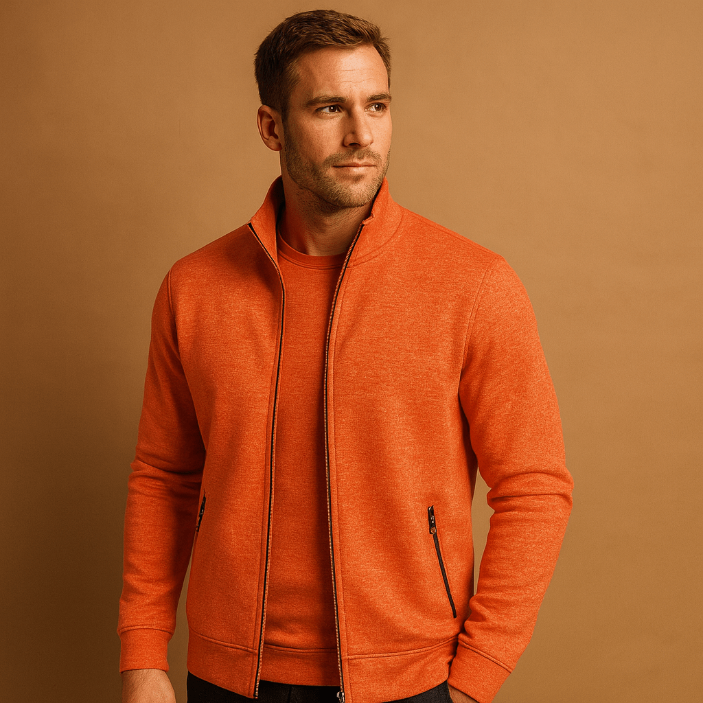 Men's Stand Collar Zip-Through Layer with Zip Pockets - Orange