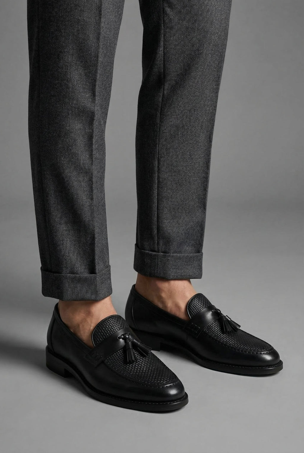Men's Woven Leather Tassel Loafers Padded Slip On Shoes