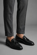 Men's Woven Leather Tassel Loafers Padded Slip On Shoes