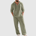 Men's Hooded Linen Lounge Set Breathable Henley Top