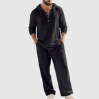 Men's Hooded Linen Lounge Set Breathable Henley Top