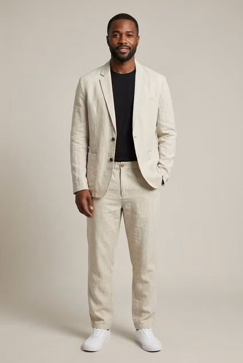 Men's Breathable Linen Suit Set Relaxed Blazer and Trousers