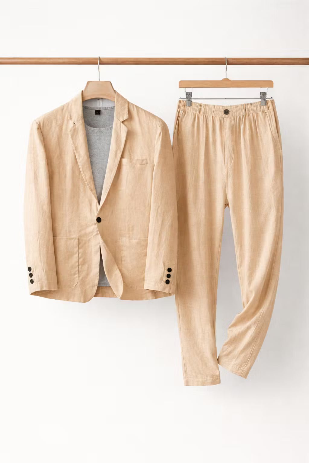 Men's Breathable Linen Suit Set Relaxed Blazer and Trousers