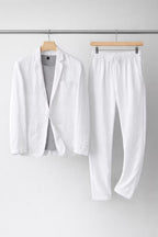 Men's Breathable Linen Suit Set Relaxed Blazer and Trousers