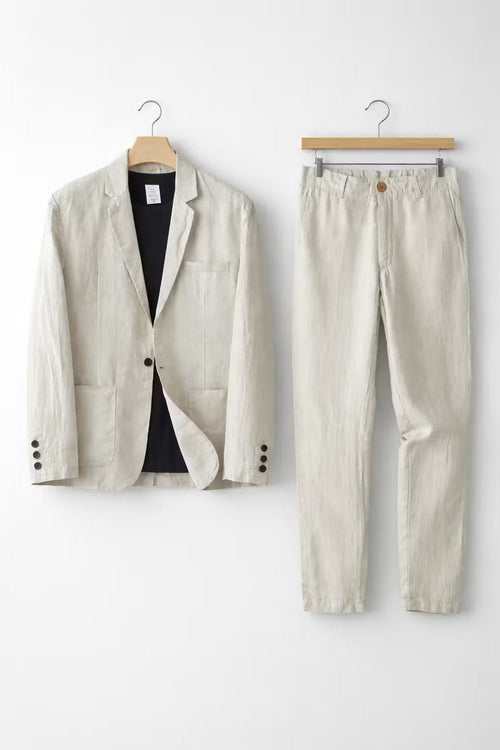 Men's Breathable Linen Suit Set Relaxed Blazer and Trousers