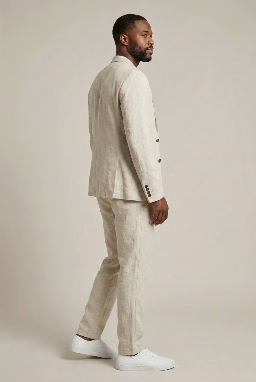 Men's Breathable Linen Suit Set Relaxed Blazer and Trousers
