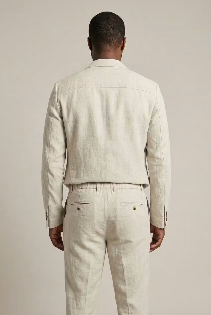 Men's Breathable Linen Suit Set Relaxed Blazer and Trousers