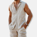 Men's Linen Look Sleeveless Shirt and Shorts Set Lightweight