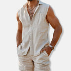 Men's Linen Look Sleeveless Shirt and Shorts Set Lightweight