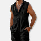 Men's Linen Look Sleeveless Shirt and Shorts Set Lightweight