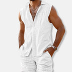 Men's Linen Look Sleeveless Shirt and Shorts Set Lightweight
