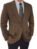 Men's Tweed-Texture Herringbone Jacket for Weddings and Work - Brown