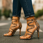 Women's High Heels Snake Print Strappy Ankle Wrap Stiletto