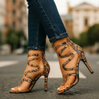 Women's High Heels Snake Print Strappy Ankle Wrap Stiletto