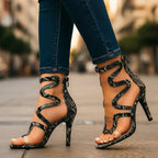Women's High Heels Snake Print Strappy Ankle Wrap Stiletto