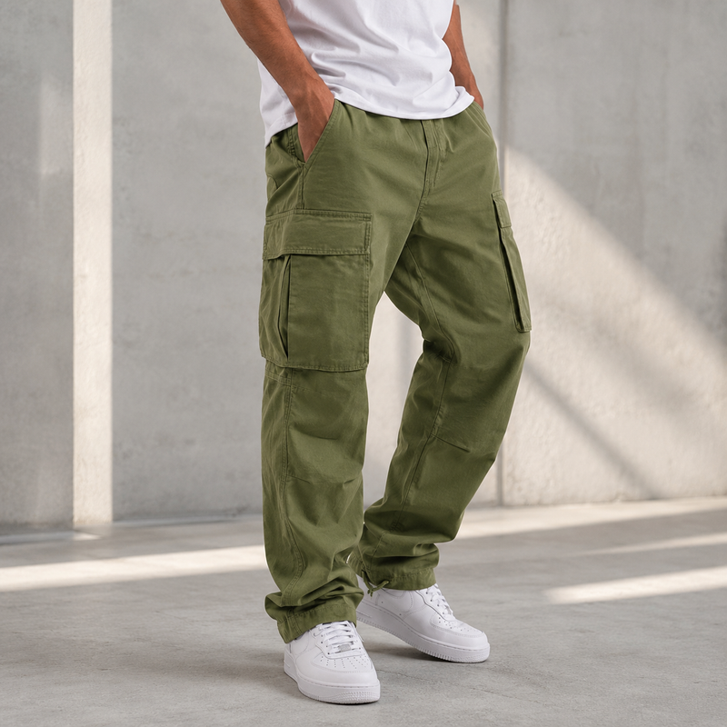 Men's Relaxed Cargo Trousers Multi Pocket Utility Pants