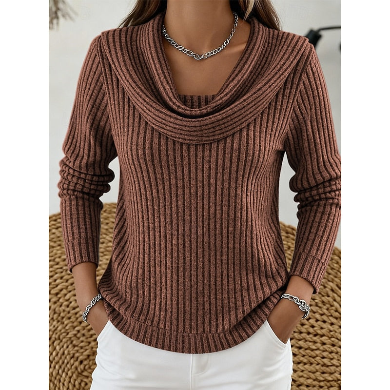 Women's Figure-Skimming Cowl Neck Sweater - Dark Brown
