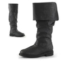 Men's Wide Cuff Tall Leather Boots with Pull-On Slouch Shaft - Black