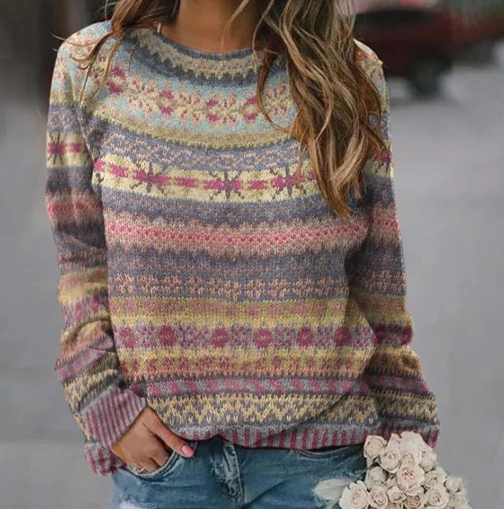 Women's Bright Stripe Relaxed Knit Pullover - Khaki