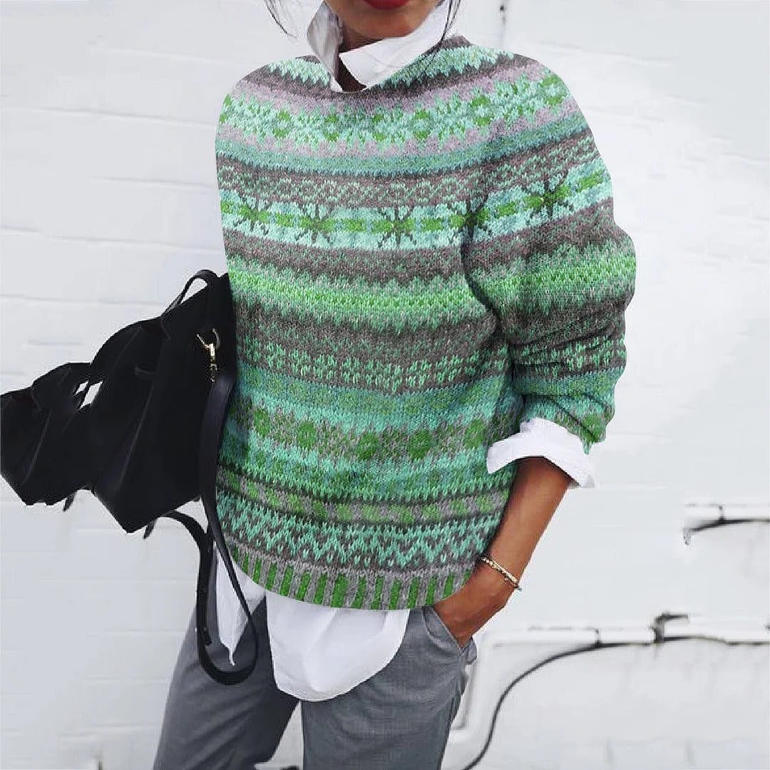 Women's Bright Stripe Relaxed Knit Pullover - Green