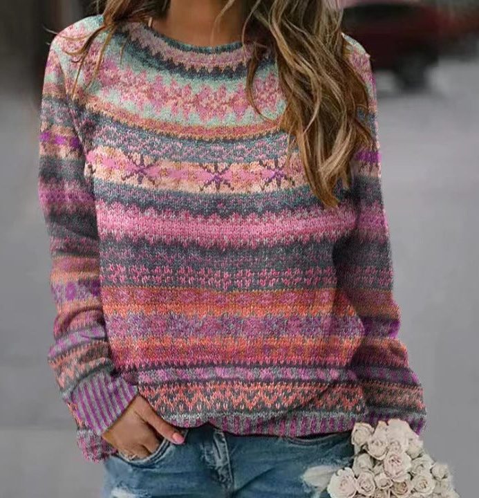 Women's Bright Stripe Relaxed Knit Pullover - Red