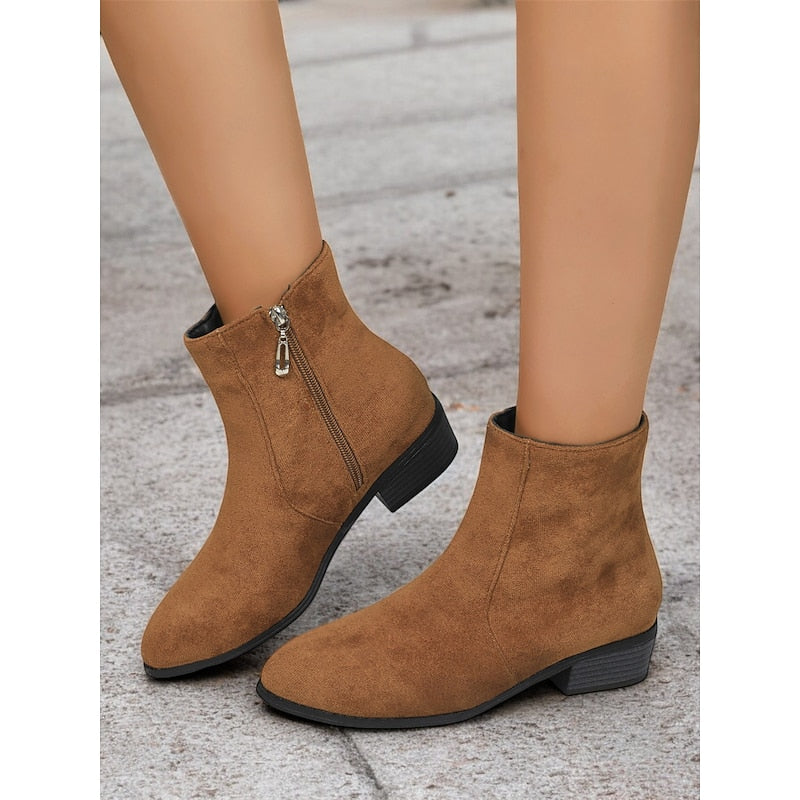 Women's Everyday Zip Booties with Walkable Heel - Brown