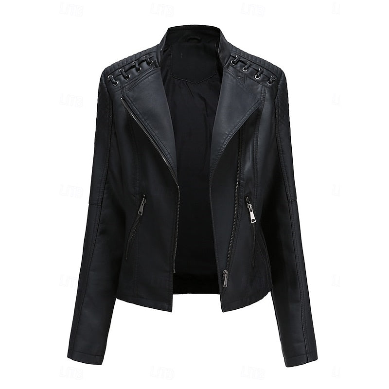 Women's Classic Fitted Biker Jacket - Black