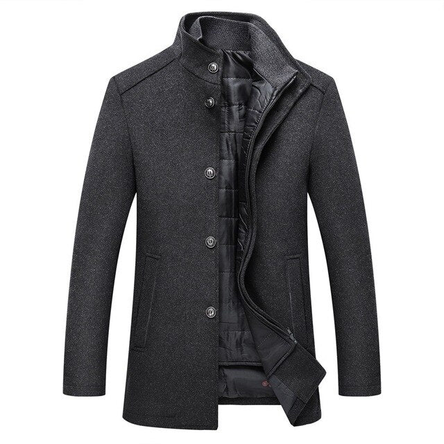 Men's High Collar Quilted Winter Coat Tailored Outerwear