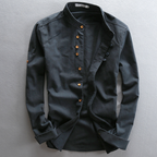 Men's Grandad Collar Button Up Shirt Roll Sleeve Summer
