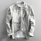Men's Grandad Collar Button Up Shirt Roll Sleeve Summer
