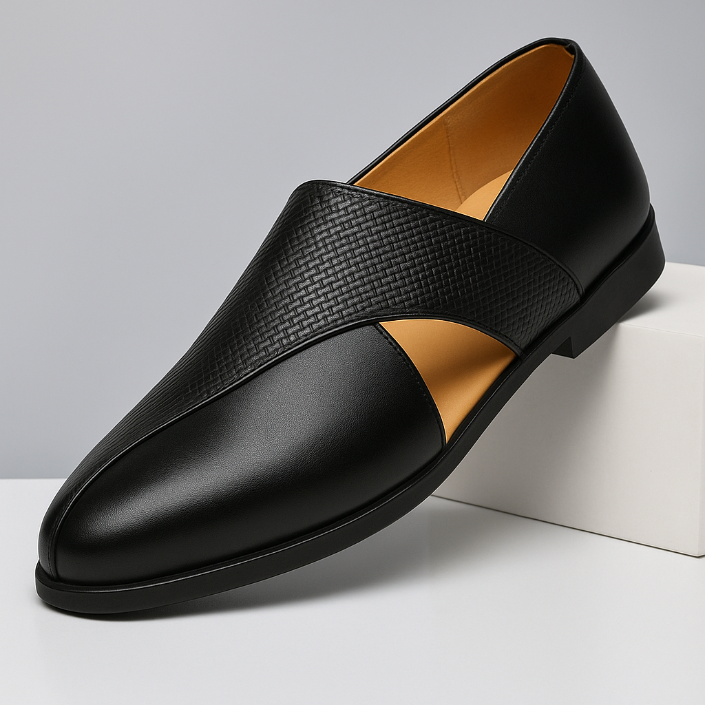 Women's Slim-Profile Real Leather Loafers with Supportive Sole - Black