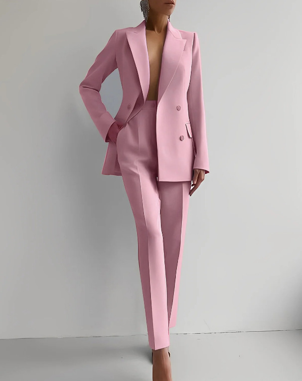 Women's Peak Lapel Blazer and Slim Pants Suit Set