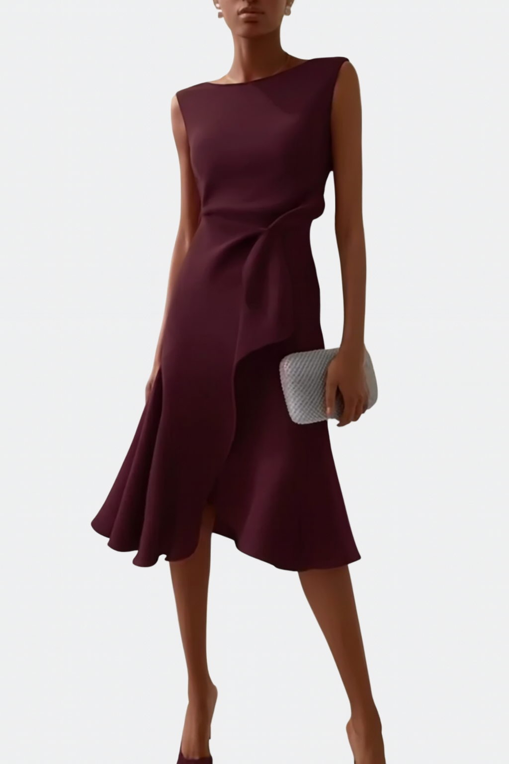 Women's Sleeveless Midi Dress With Draped Asymmetrical Hem