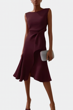 Women's Sleeveless Midi Dress With Draped Asymmetrical Hem