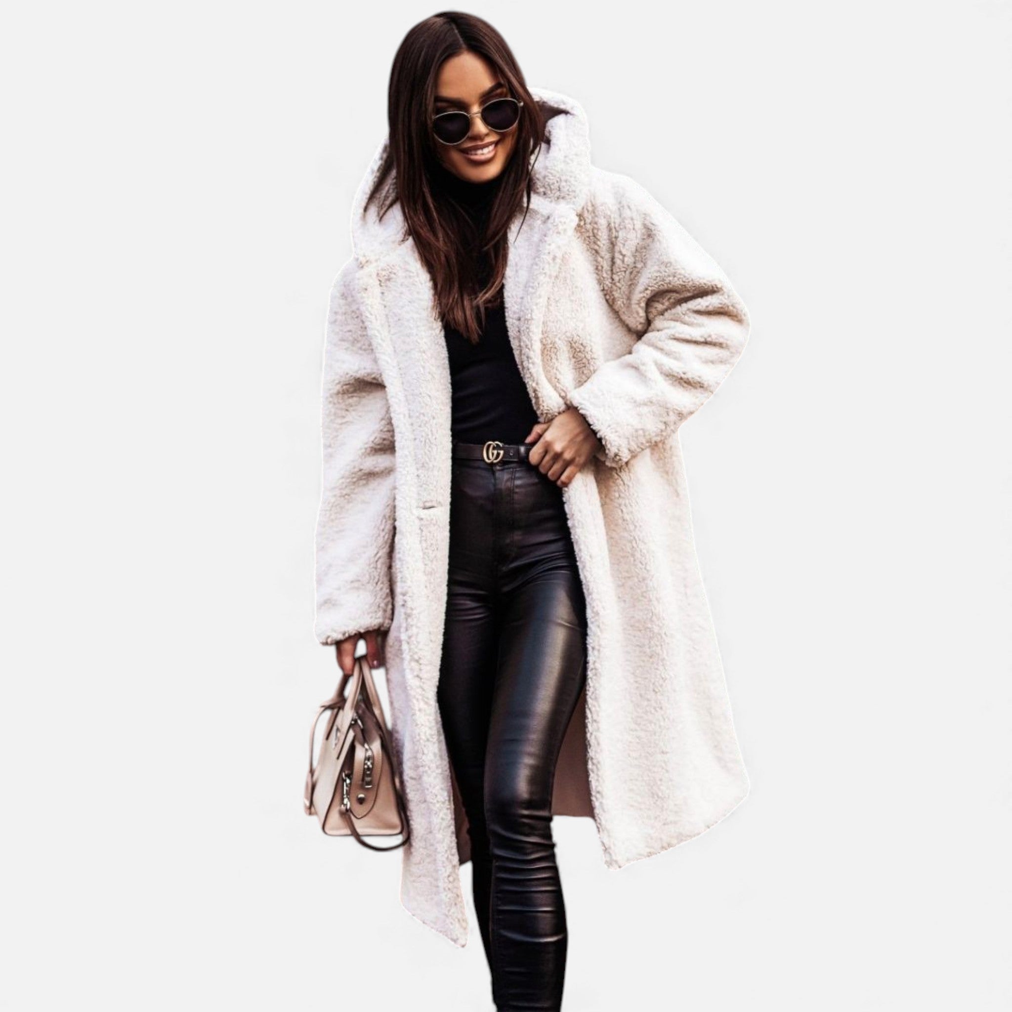 Women's Plush Faux‑Fleece Long Coat