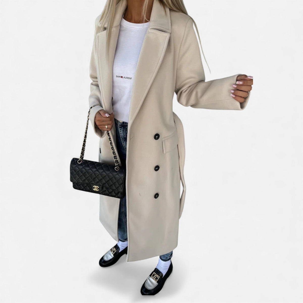 Women's Belted Lapel Coat – Classic Mid-Length Overcoat