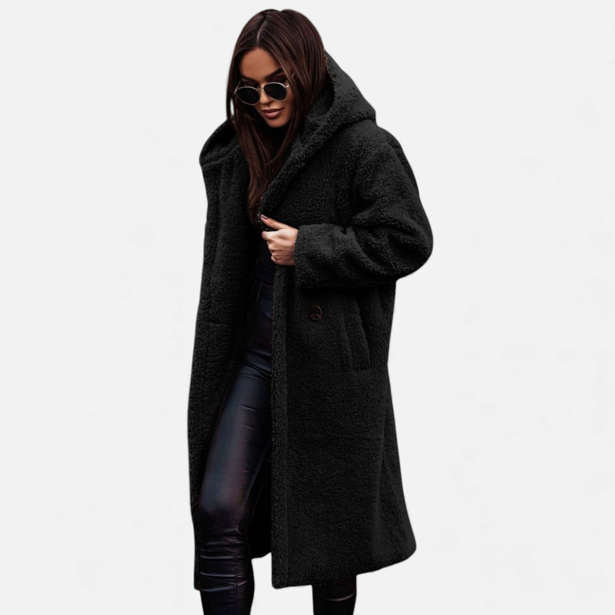 Women's Plush Faux‑Fleece Long Coat
