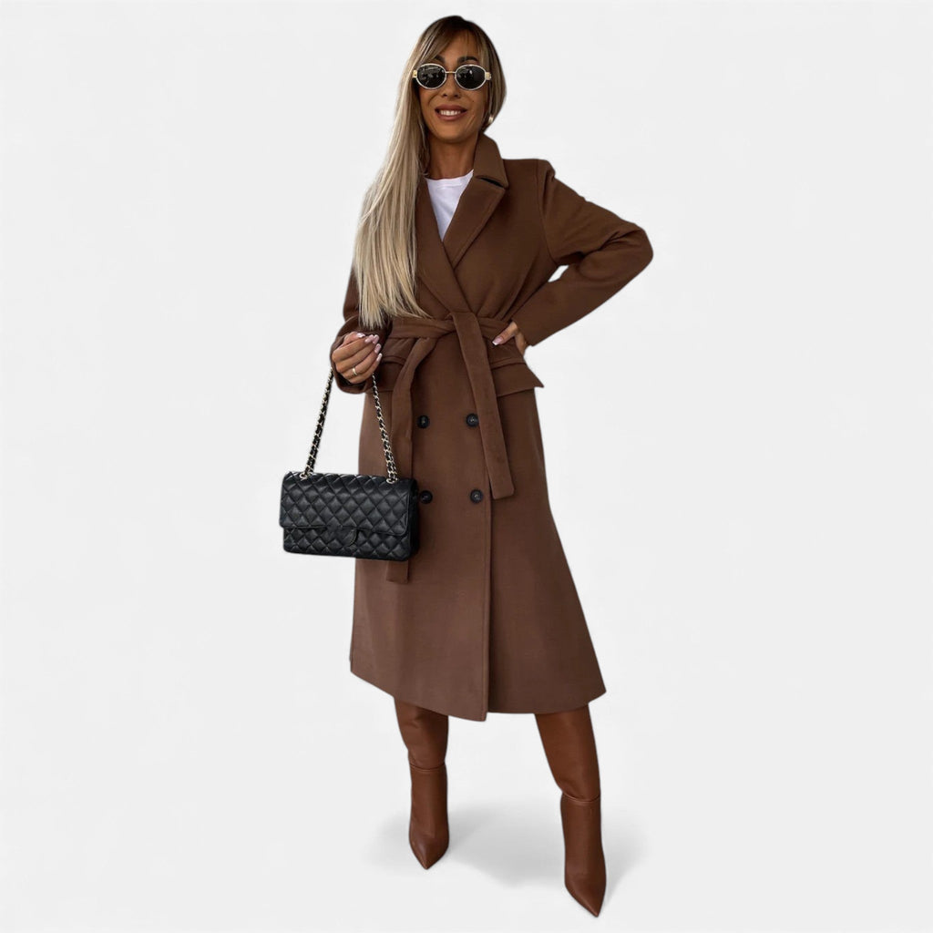Women's Belted Lapel Coat – Classic Mid-Length Overcoat